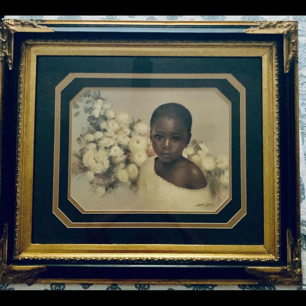 Little Flower Art signed Carl Owens. In an Elegant Gold & Black Glass frame - Picture 6 of 11